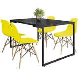 Mesa De Jantar Preto Com 4 Cadeiras Eiffel Eames Amarelo