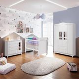 Quarto De Bebê Berço Mini Cama Guarda Roupa Cômoda Branco