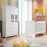 Quarto De Bebê Berço 3 Em 1 Guarda Roupa Infantil Branco