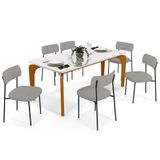 Mesa De Jantar 160cm Off White Nature Com 6 Cadeiras Cinza