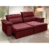 Sofá Retrátil E Reclinável 250 Cm Supremo Veludo Vermelho