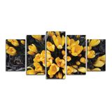 Kit 5 Quadros Decorativos Sala Quarto Plantas Flores Amarelas