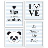 Conjunto Quadros Decorativos 4 peças Panda Baby