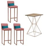 Kit Mesa Bistrô E 3 Banqueta Rose Gold E Almofada Azul