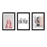 Kit 3 Quadros Decorativos Com Moldura Home Sweet Home Marmorizado