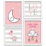 Conjunto Quadros Decorativos 4 peças Menina Estrelinha