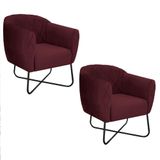 Kit 02 Poltronas Preta Suede - Cor Bordô