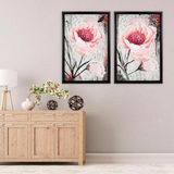 Quadro com Moldura Chanfrada Floral Rosa