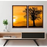 Quadro com Moldura Chanfrada Por do Sol com Árvore