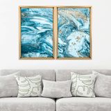 Quadro com Moldura Chanfrada Mármore Azul com Dourado