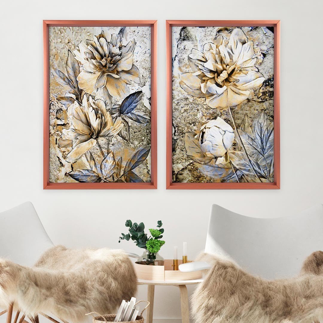 Quadro com Moldura Chanfrada Pintura Flor Amarelo