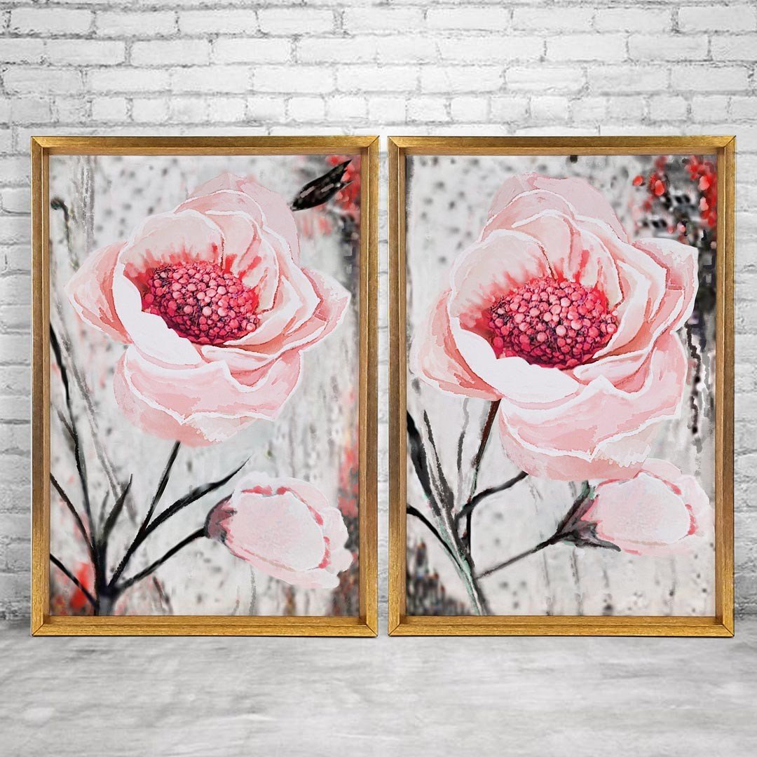 Quadro com Moldura Chanfrada Floral Rosa