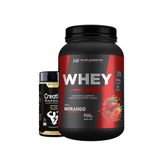 Whey Protein Morango 900g + Creatina 3g 120 Capsulas Pura