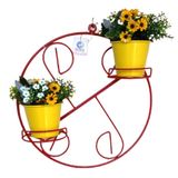 Suporte Ferro Plantas Redondo Colonial 2 Vasos Cor Vermelha