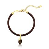 Pulseira De Couro Vl Café Com Grão Revestida Em Ouro.