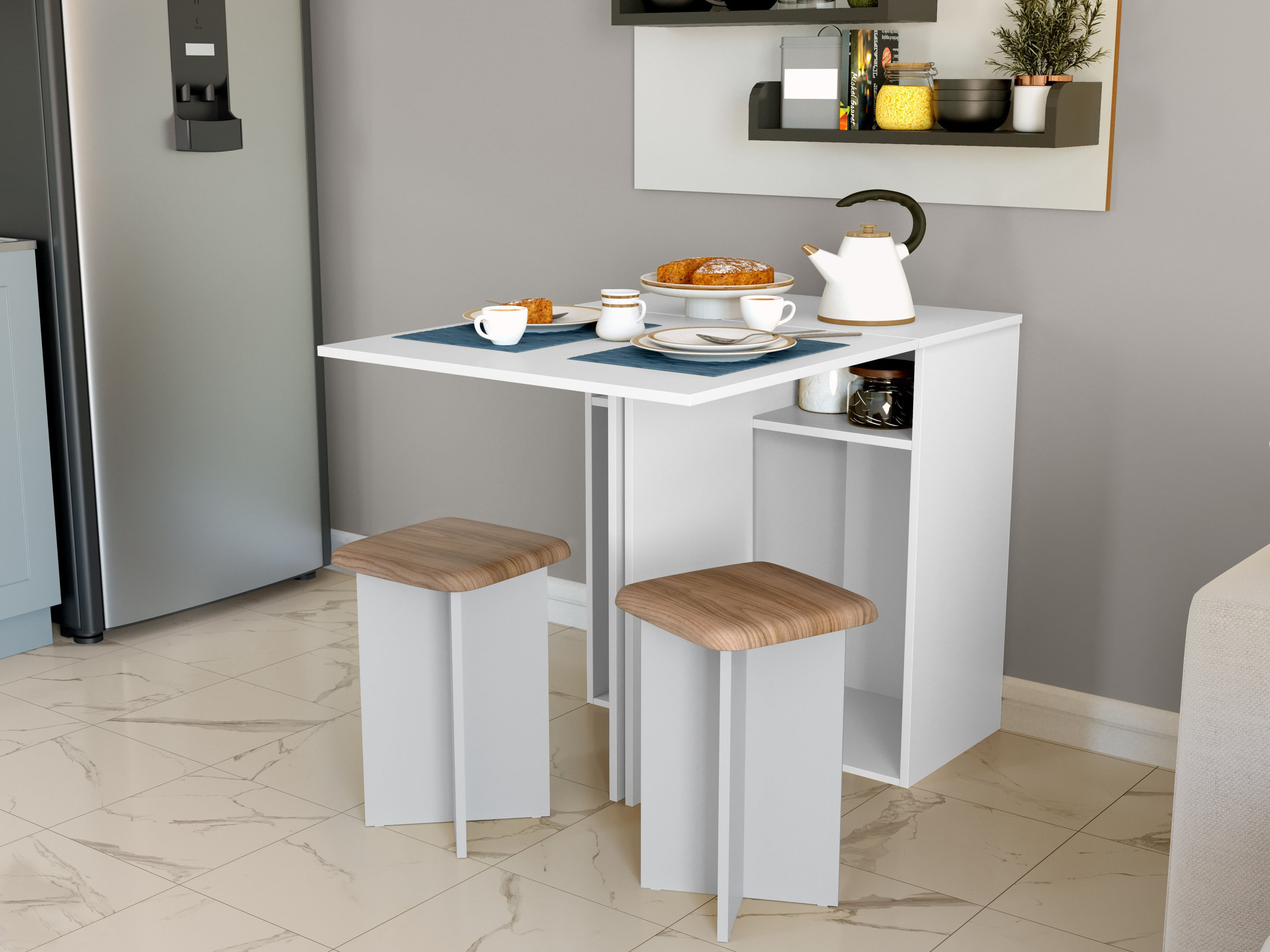 Conjunto Mesa Dobrável 2 Banquetas Ba500 Djd Branco