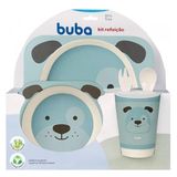 Kit Refeição Em Bambu Cachorrinho Azul Completo Buba