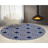 Tapete Para Sala Redondo 2m 200 Cm Geometrico Grego Azul