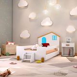 Cama Montessoriana Infantil Azul Branco E Mel Branco