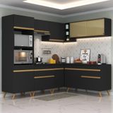 Cozinha Completa De Canto Multimóveis Preto/dourado
