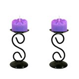 2 Castiçal 1 S Com Vela Roxa Lilás Mesa Decoração Candelabro