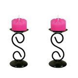 2 Castiçal 1 S Com Vela Rosa Mesa Decoração Candelabro