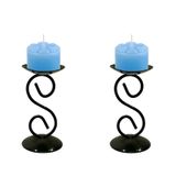 2 Castiçal 1 S Com Vela Azul Claro Mesa Decoração Candelabro