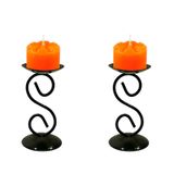 2 Castiçal 1 S Com Vela Laranja Mesa Decoração Candelabro