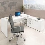 Mesa P/ Escritório Em L 1,70m Web40 C/ Armário Branco/branco