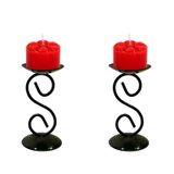 2 Castiçal 1 S Com Vela Vermelha Mesa Decoração Candelabro