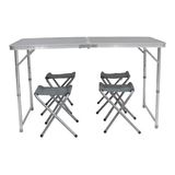 Conjunto Mesa 4 Bancos Kit Camping Dobráveis - Cinza