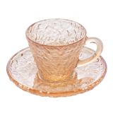 Xícara Cristal Martelado P/ Café C/ Pires Preta Âmbar 70ml