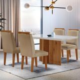 Sala De Jantar Mesa Olimpia 120cm Mdf Vidro Canto Reto Com 4 Cadeiras Turim / Off White / Imbuia