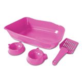 Kit Bandeja Caixa De Areia Para Gatos Single Rosa Durapets