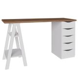 Mesa P/ Escritório Escrivaninha 5 Gavetas Nogal Branco