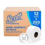 Papel Higiênico Rolo F/dupla Essential Scott 250m 12 Un