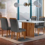 Sala de Jantar Mesa Olímpia 120cm MDF Vidro Canto Copo com 4 Cadeiras Grafite, Off White e Imbuia