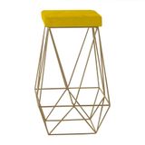 Banqueta Decorativa Kathy Base Gold Suede Amarelo Gran Belo