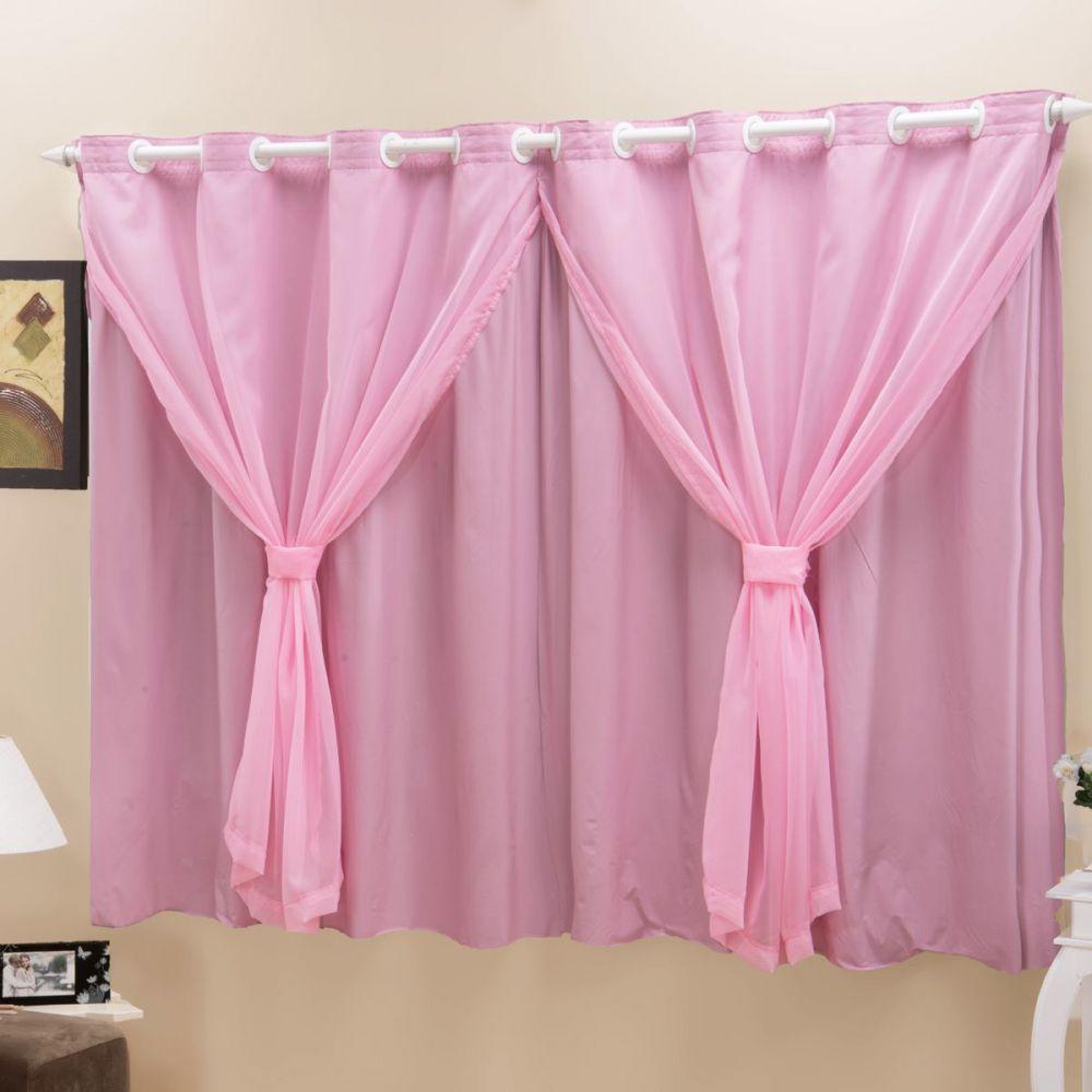 Cortina Blackout Pvc com Voil Rosa Corta Luz 2,80m X 1,80m