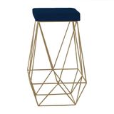 Banqueta Decorativa Kathy Base Gold Veludo Azul Gran Belo