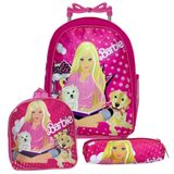 Kit Mochila Menina Infantil Rodinha Barbie Lancheira Estojo