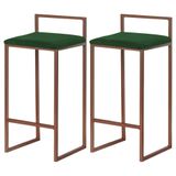 Kit 2 Banquetas Selena Base Bronze Suede Verde Gran Belo