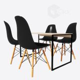 Mesa 120m Base Ferro Industrial E 4 Cadeiras Preta Eames