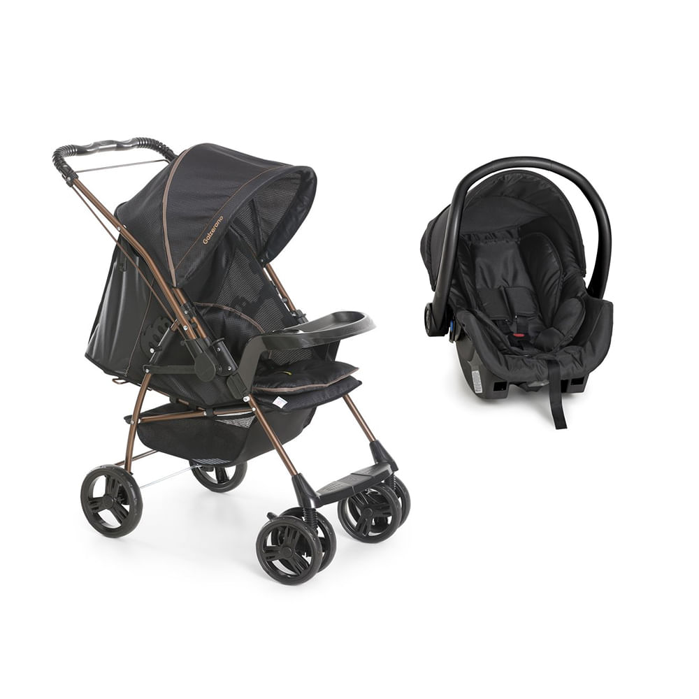 Travel System Galzerano Carrinho De Bebê Milano Com Bebe Conforto Cocoon Preto Com Cobre