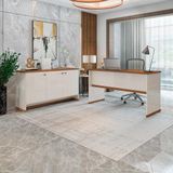 Conjunto Escritório Office Mesa E Buffet Berlin - Vianossa Cor:offwhite/naturale Offwhite/naturale