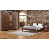 Conjunto Guarda-roupa Casal 5 Portas Cama Casal Cômoda 4 Gavetas 2 Mesas Cabeceira Madeira Pinus