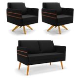 Kit 01 Namoradeira 02 Lugares E 02 Poltronas Mari Suede Preto Base De Madeira Ma30 - D&#39;rossi