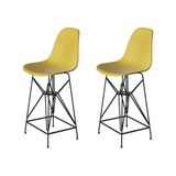 Kit 2 Banquetas Bistrô Alta Eames Eiffel Amarela Base Ferro Preto - Cor: Marrom