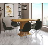 Mesa Jantar Londres Retangular Canela 137x90cm 6 Cadeiras Estofadas Verde Ferro Branco