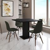 Mesa Jantar Londres Quadrada Preta 90cm 4 Cadeiras Eames Estofadas Verde Madeira